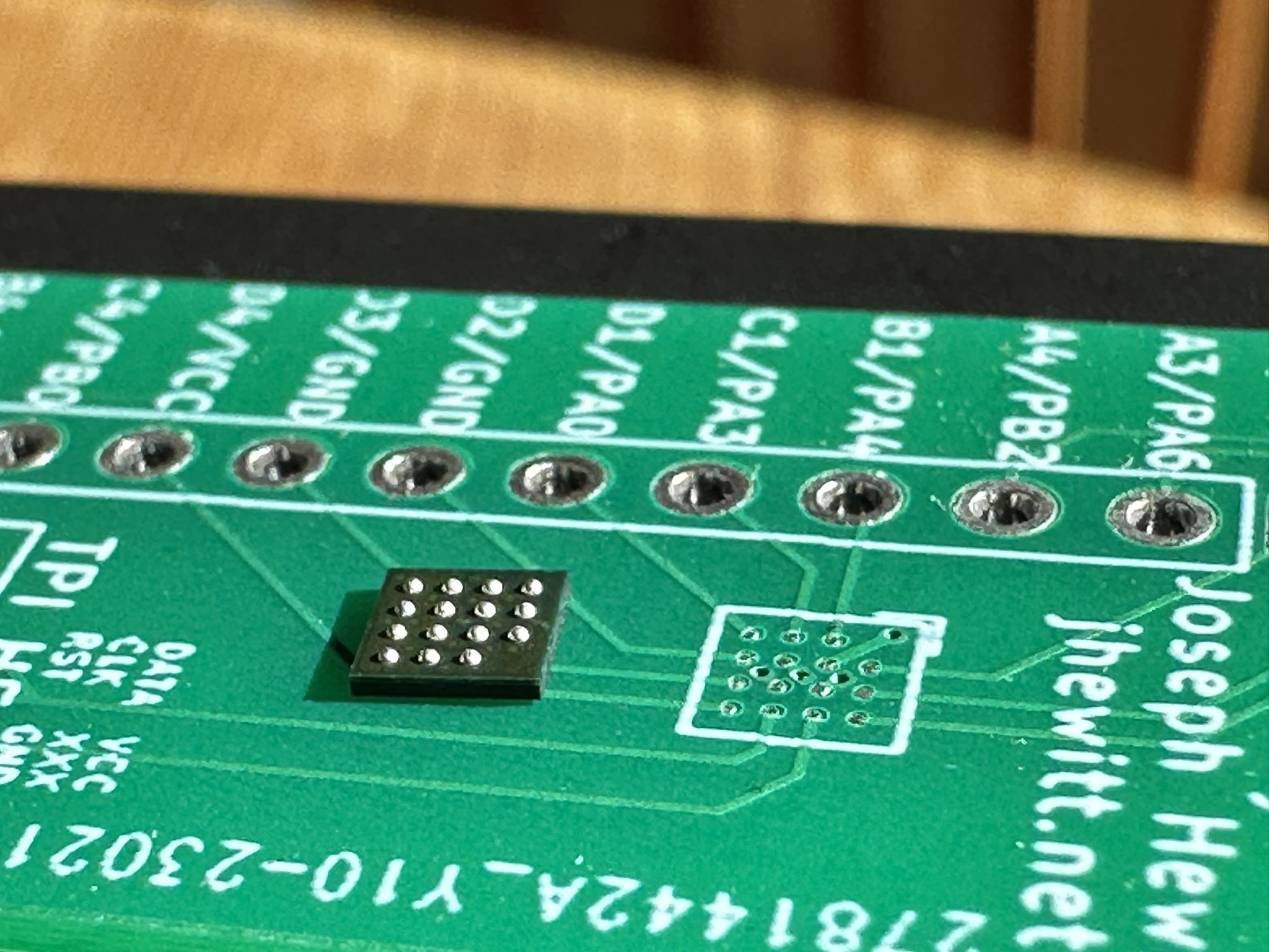 The attiny20 ufbga-15 lying on the PCB