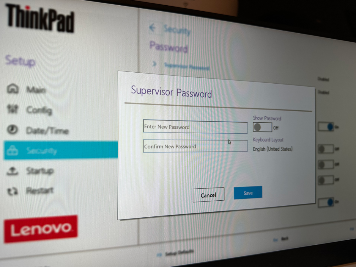 ThinkPad X13 BIOS prompting for a new supervisor password